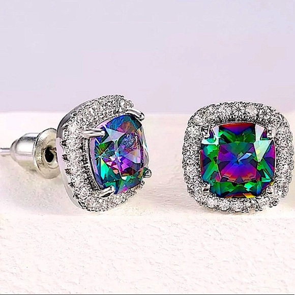 Jewelry - Mystic Fire Topaz Sterling Silver Stud Zircon Earrings